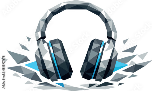 Geometric Headphones Design. Low-poly vector illustration of wireless headphones representing digital lifestyle and modern