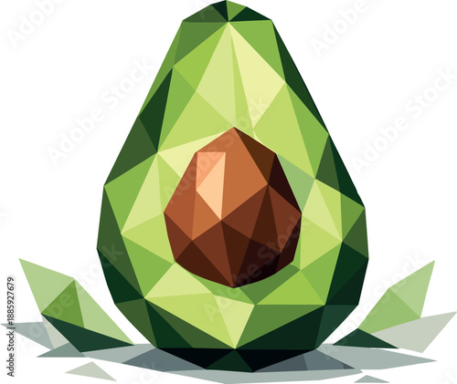 Minimalist Avocado Icon. Low-poly vector illustration of a minimalist avocado icon symbolizing healthy habits, organic food, and