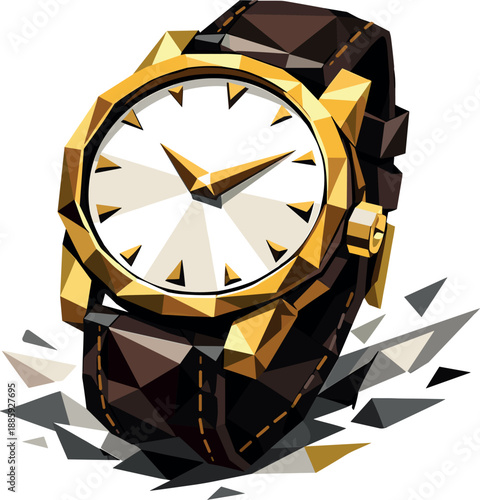 Timeless Geometric Wristwatch. Low-poly vector illustration of a classic wristwatch symbolizing timeless design and elegance,