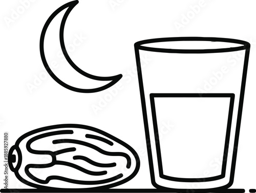 Simple line drawing of glass and bread with moon