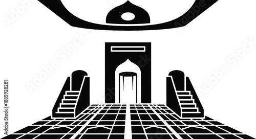 Mosque entrance with staircases and dome