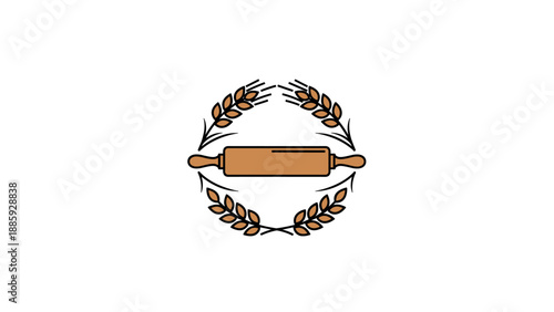 Bakery Logo with Wooden Rolling Pin and Wheat Wreath