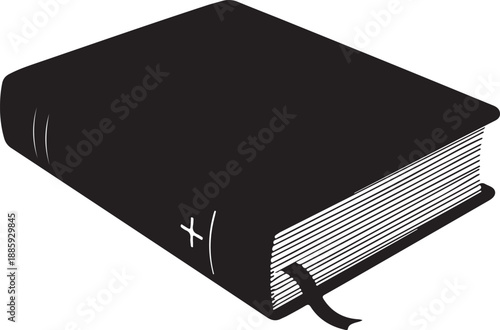 Black silhouette of a closed hardcover book with bookmark