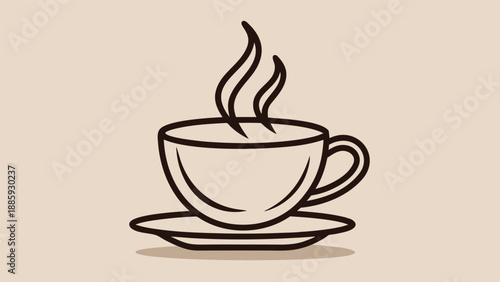A simple yet elegant vector illustration of a steaming cup of coffee placed on a saucer. The steam rising from the cup adds to the warm and inviting atmosphere of the design