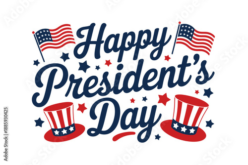 A colorful vector graphic illustration celebrating President's Day with patriotic symbols and text