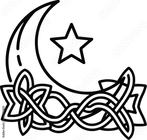 Crescent moon and star with celtic knot design