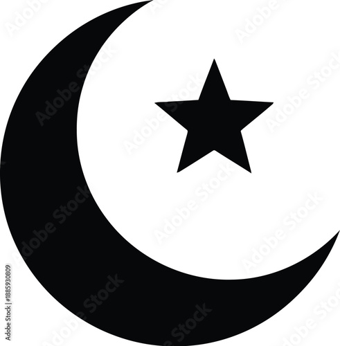 Crescent moon and star symbol on white background