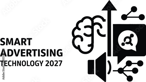Smart advertising technology 2027 concept with brain and megaphone