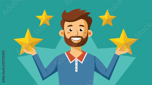 A cheerful digital illustration of a young man holding golden stars in both hands, symbolizing success and achievement. The vibrant colors and fun design emphasize the positive message of excellence