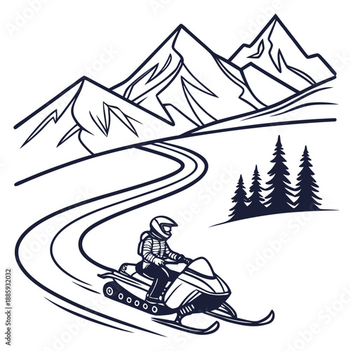 Snowmobiling through mountain trails
