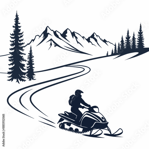 Snowmobiling through mountain trails