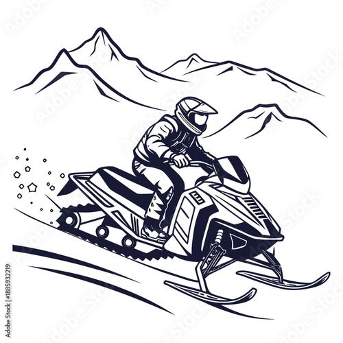 Snowmobiling through mountain terrain