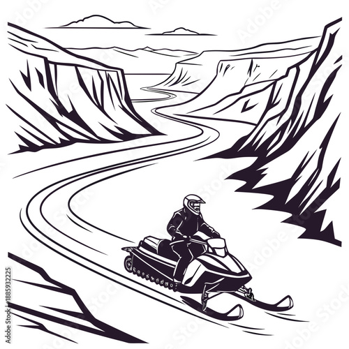 Snowmobiling through mountain pass