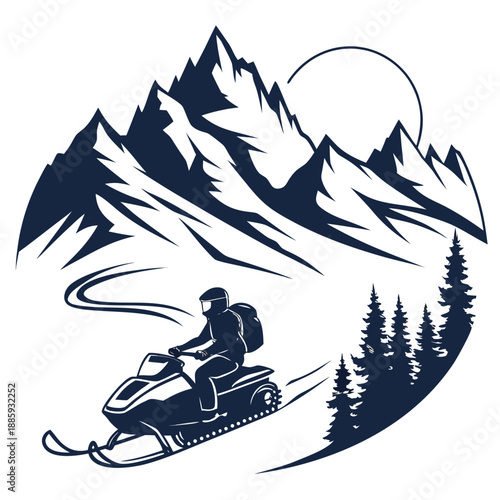 Snowmobiling through mountain trails