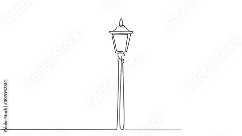 A single line drawing of a classic street lamp on a white background