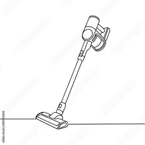 A simple line drawing of a modern cordless stick vacuum cleaner