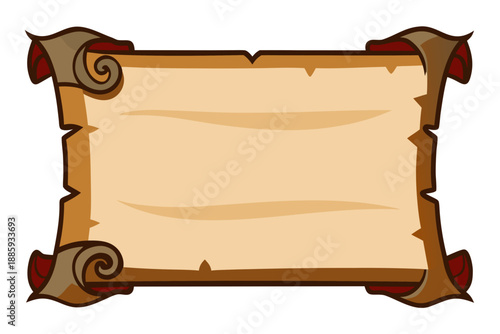 Vintage scroll parchment with decorative curls isolated on white