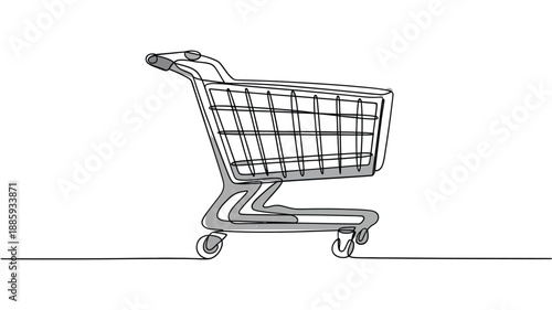 Simple line drawing of an empty shopping cart on a white background