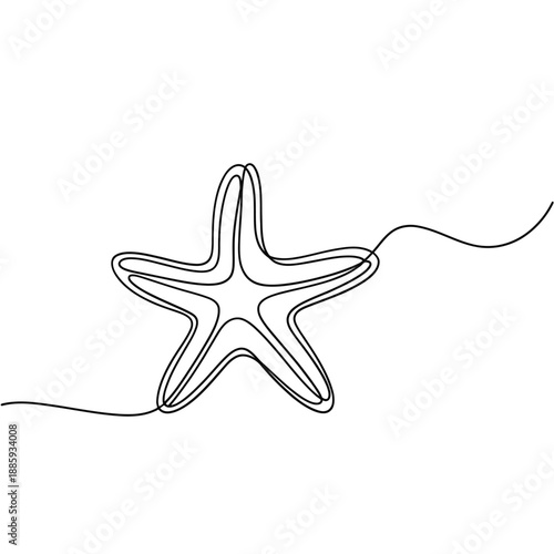 Minimalist line drawing of a single starfish elegantly sketched in black