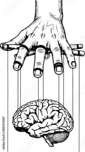 Manipulation concept with hand controlling brain