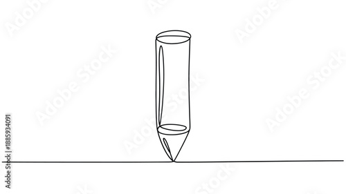 Minimalist Line Drawing Of A Simple Pencil On A White Background