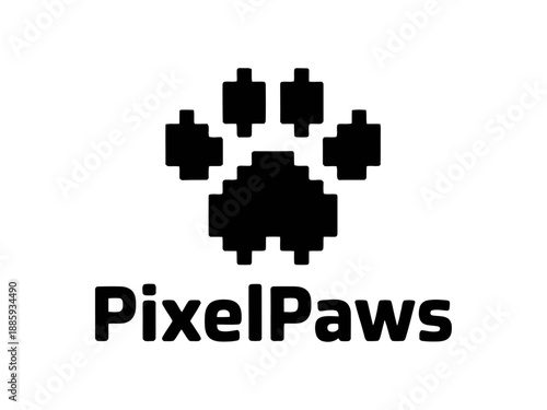 Pixel art paw print logo for PixelPaws brand