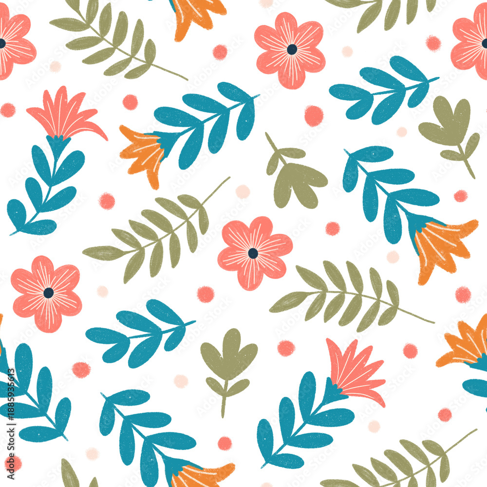 Fototapeta premium Delicate Meadow Flowers Seamless Pattern on White Background