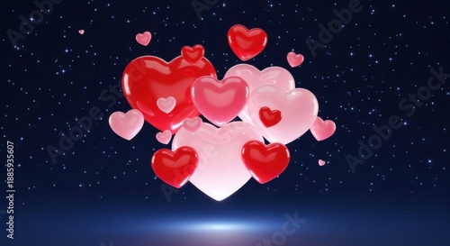 Floating hearts in night sky