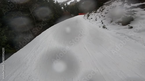 POV Point of View Skiing Down Wide Open Slope in Folgaria Ski Resort Italian Alps Winter Sport