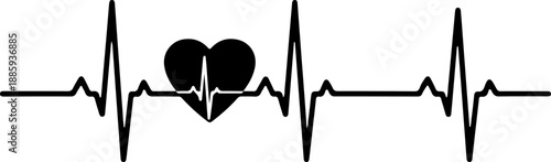 Heartbeat line with heart symbol on white background