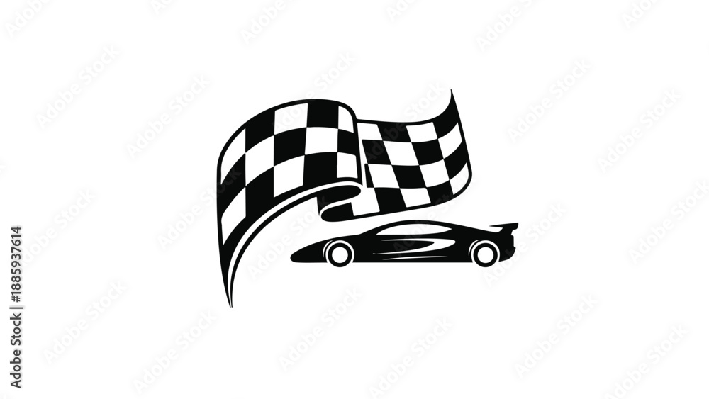 Fototapeta premium Checkered Flag and Sports Car Silhouette - Racing Victory Symbol.