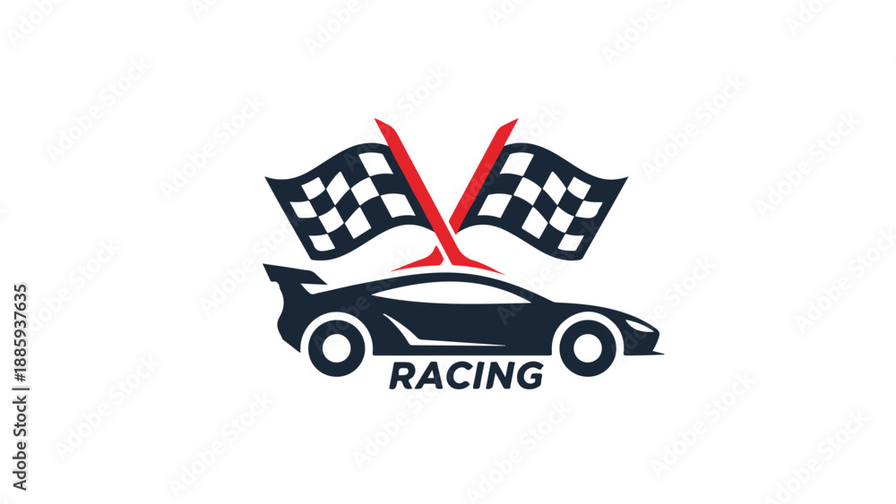 Obraz premium Racing Car Silhouette with Checkered Flags - Speed and Victory Symbol.