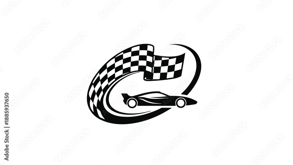 Fototapeta premium Race Car and Checkered Flag Logo - Speed Victory Motorsport.