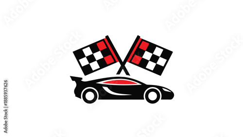 Racing Car with Checkered Flags.