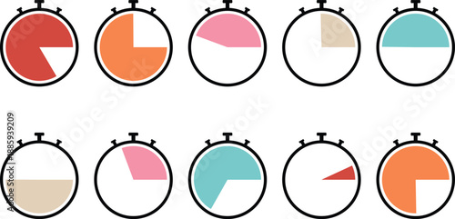 Silhouette of multiple analog clocks isolated on transparent background