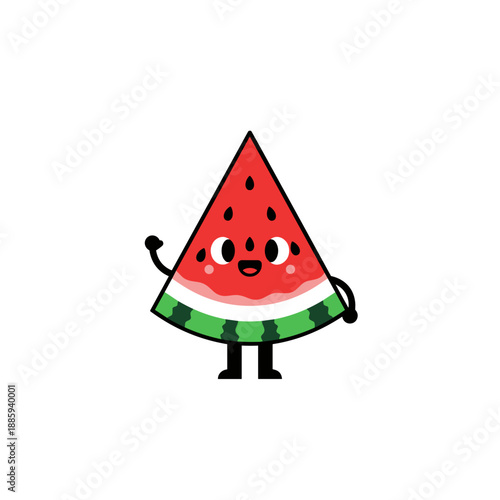 Cartoon watermelon character smiling and waving happily  
