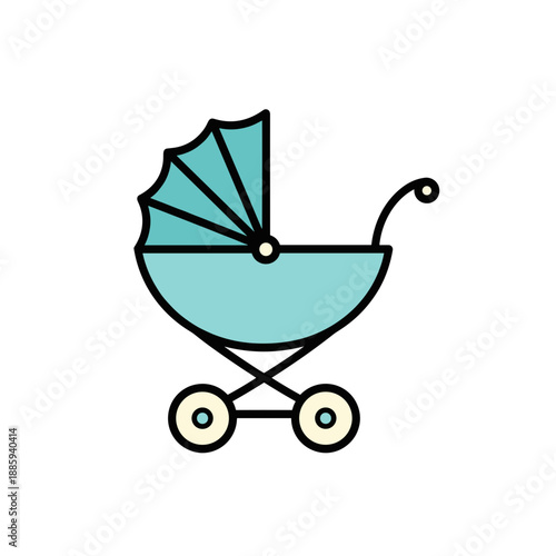 Baby stroller in minimalistic style with blue color scheme  