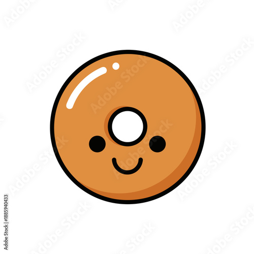Cute smiling cartoon bagel with a happy face on white background  