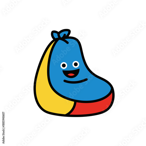 Colorful cartoon bean bag with a smiling face in playful design  