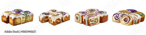 Mardi Gras King Cake Slice Set – Realistic Swirled Pastry Illustration