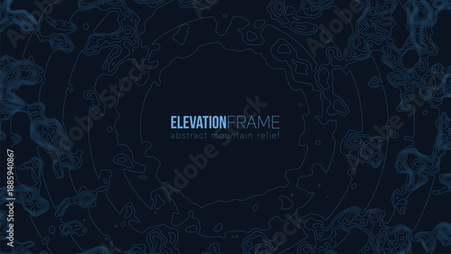 Abstract contour mountain elevation landscape map. Abstract minimal relief topographic map. Terrain contour vector grid with a central place for text.