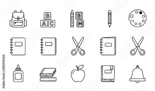 Kindergarten Education Line Icons Set with Editable Stroke School Vector Collection