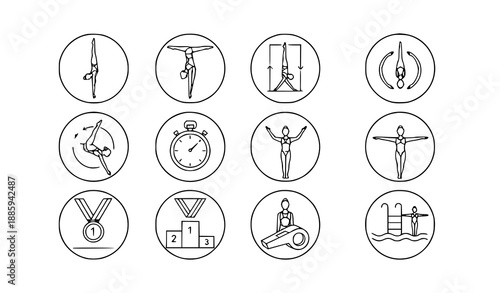Synchronized Swimming Championship Monoline Icons Collection Editable Stroke Vector Set