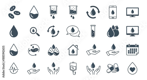 Collection of various icons representing water conservation and management concepts displayed on a digital interface