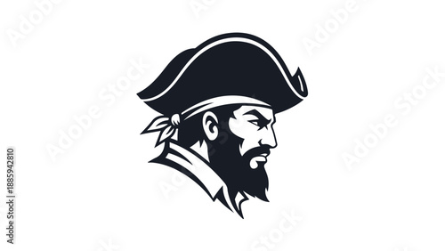 Pirate Head Icon Bearded Man Nautical Symbol Vector Art.