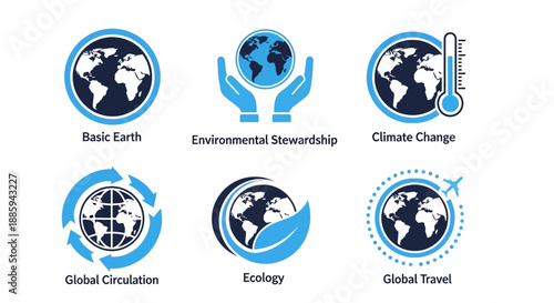 Collection of environmental icons representing global themes and ecological concepts in vector graphics