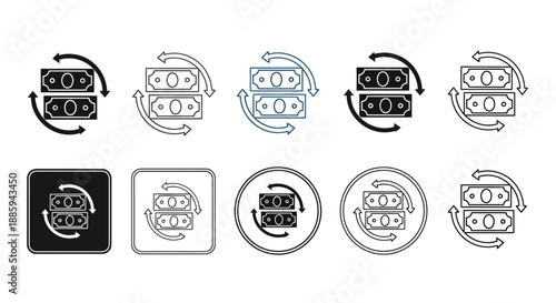 Set of icons representing electrical outlets in various styles and formats, showcasing different design elements and visual representations