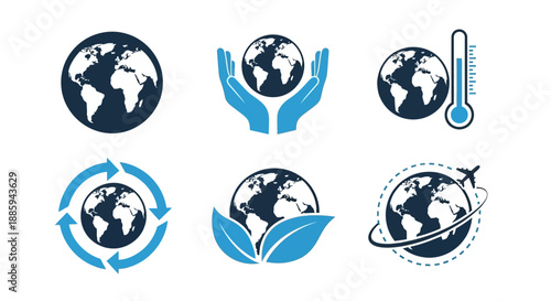 Set of icons representing global environmental concepts and actions from a straightforward viewpoint