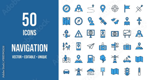 Collection of navigation icons displayed on a clean white background showcasing various symbols