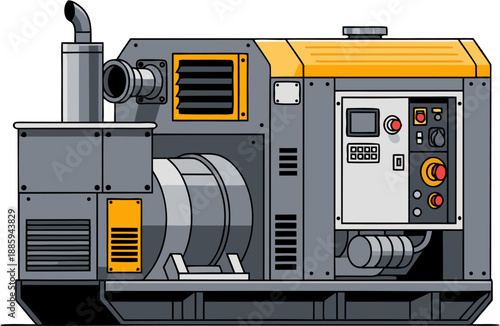 Power Generator Unit Vector Illustration of Industrial Diesel Generator Equipment in Energy Production Facility with Mechanical Components